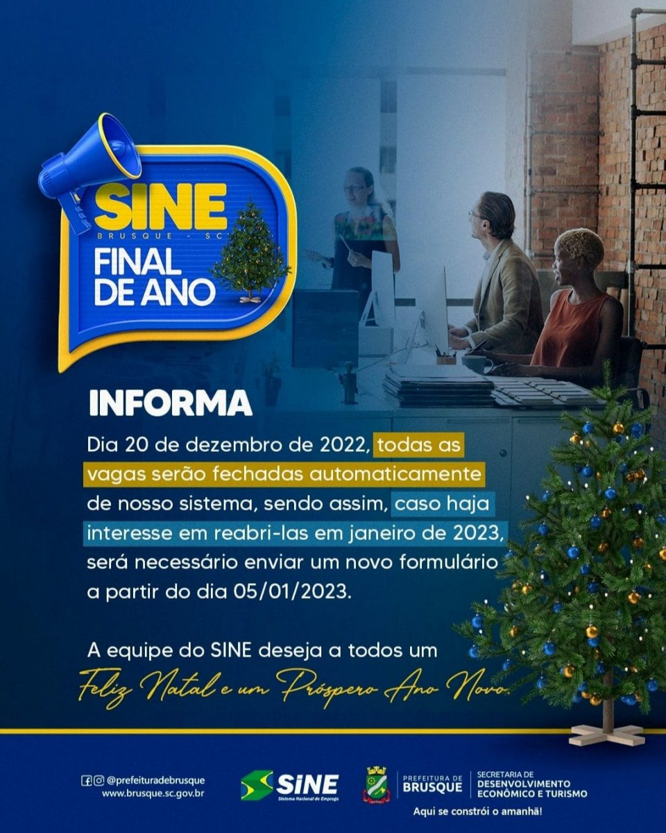 Sine: vagas serão fechadas do sistema no dia 20 de dezembro