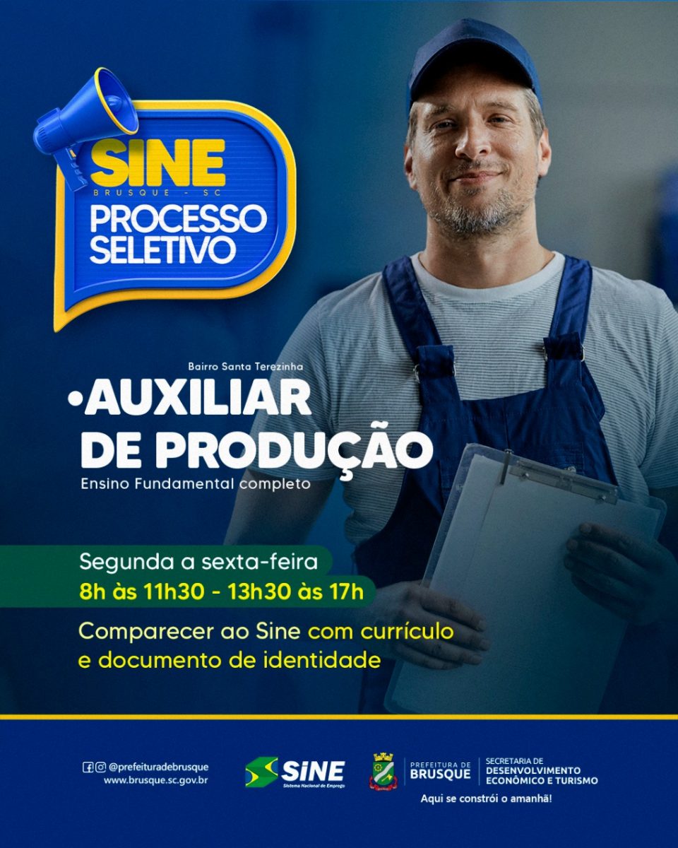 Sine Brusque realiza processo seletivo para auxiliar de produção