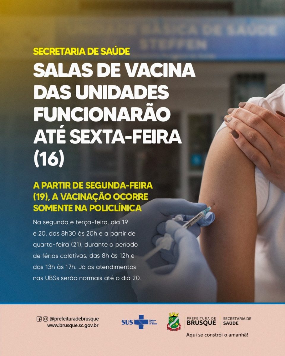 Salas de vacina das Unidades funcionarão até sexta-feira (16)