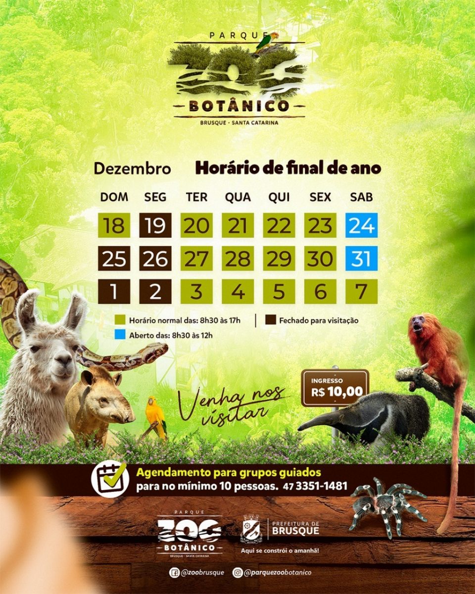 Confira o horário de fim de ano do Zoobotânico