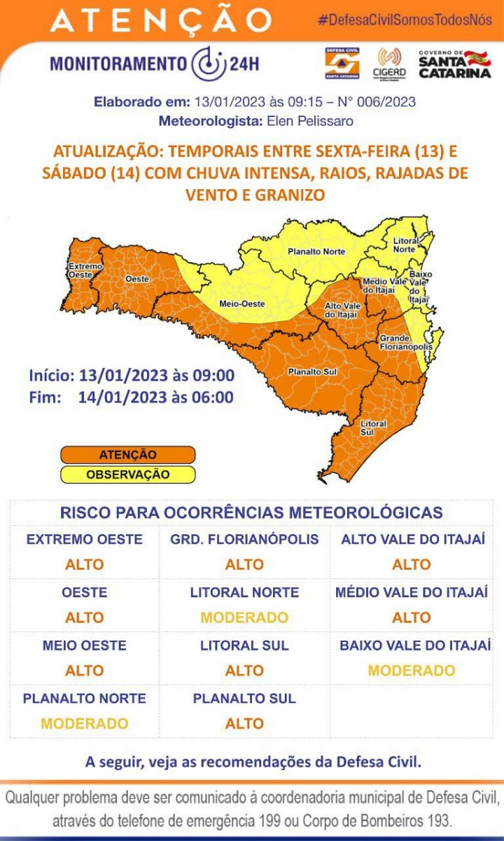 Defesa Civil em observação para possíveis temporais nesta sexta e sábado