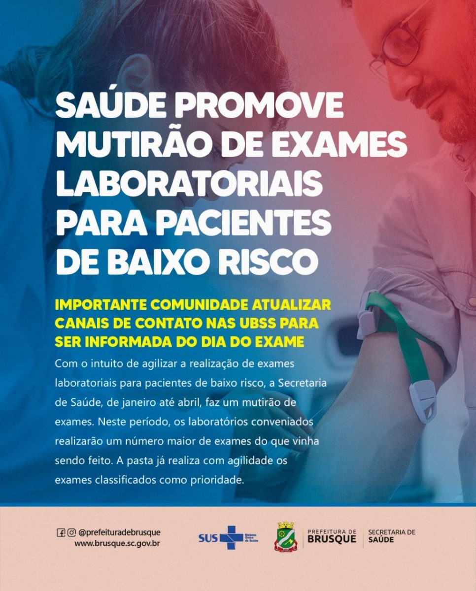 Saúde promove mutirão de exames laboratoriais para pacientes de baixo risco