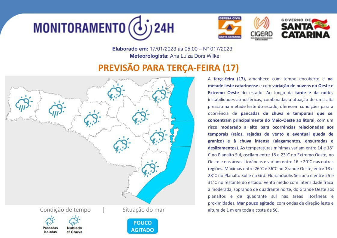 Defesa Civil alerta para possibilidade de temporais entre esta terça-feira (17) e quarta-feira (18)