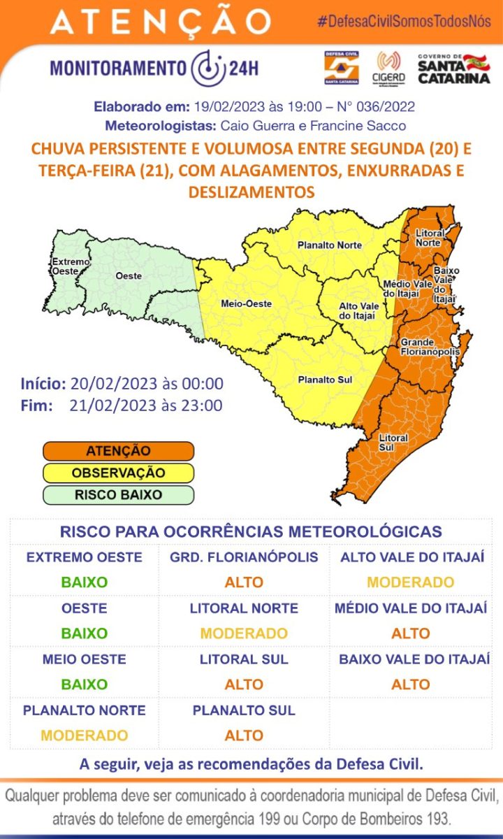 Defesa Civil: Alerta de chuvas fortes