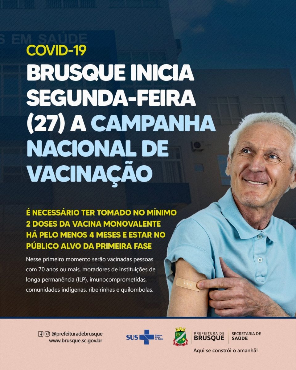 Brusque inicia segunda-feira (27) a Campanha Nacional de Vacinação contra a Covid-19