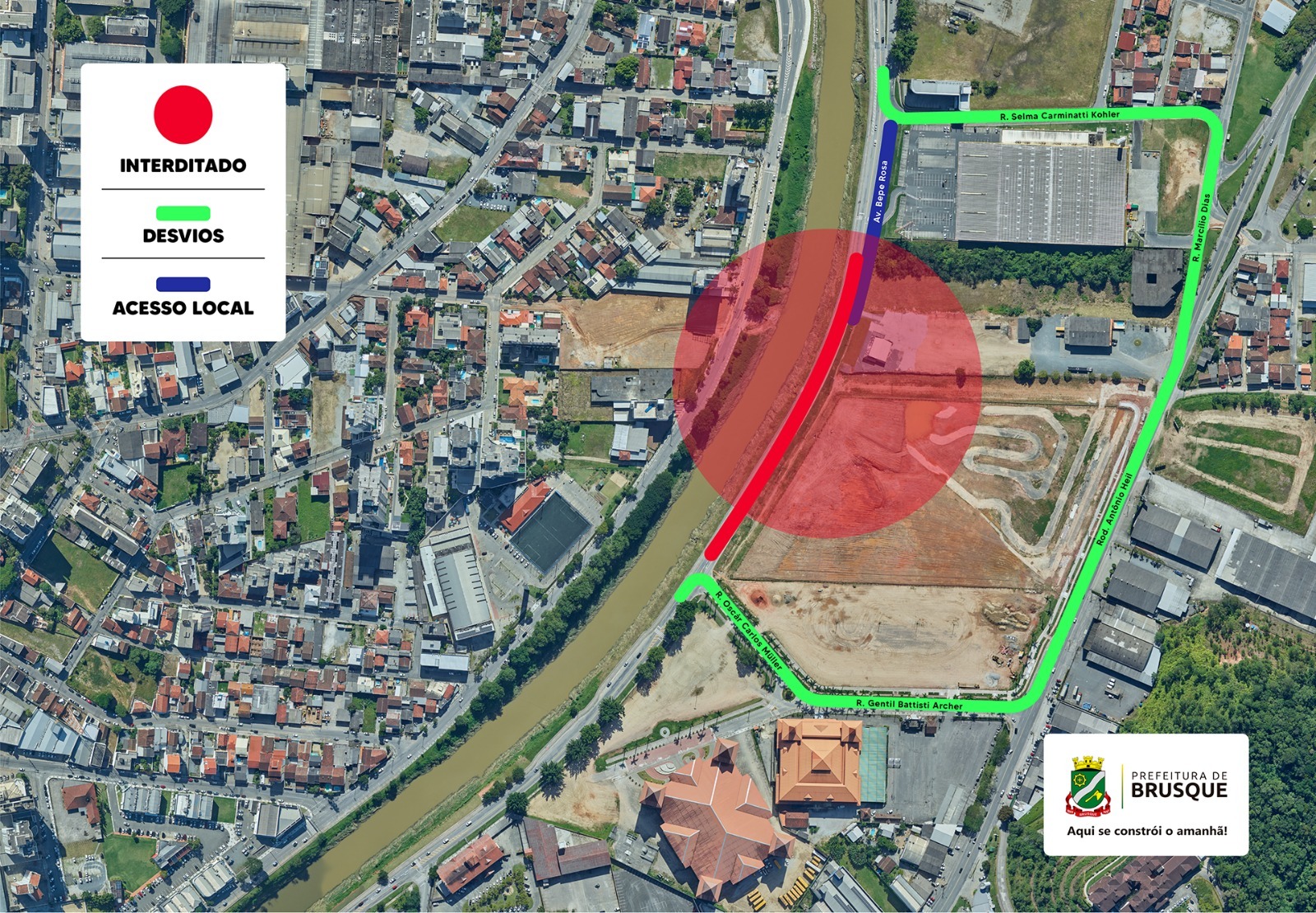 Avenida Bepe Roza será interditada nesta quinta-feira (20), para concretagem do vão da nova ponte do Centro