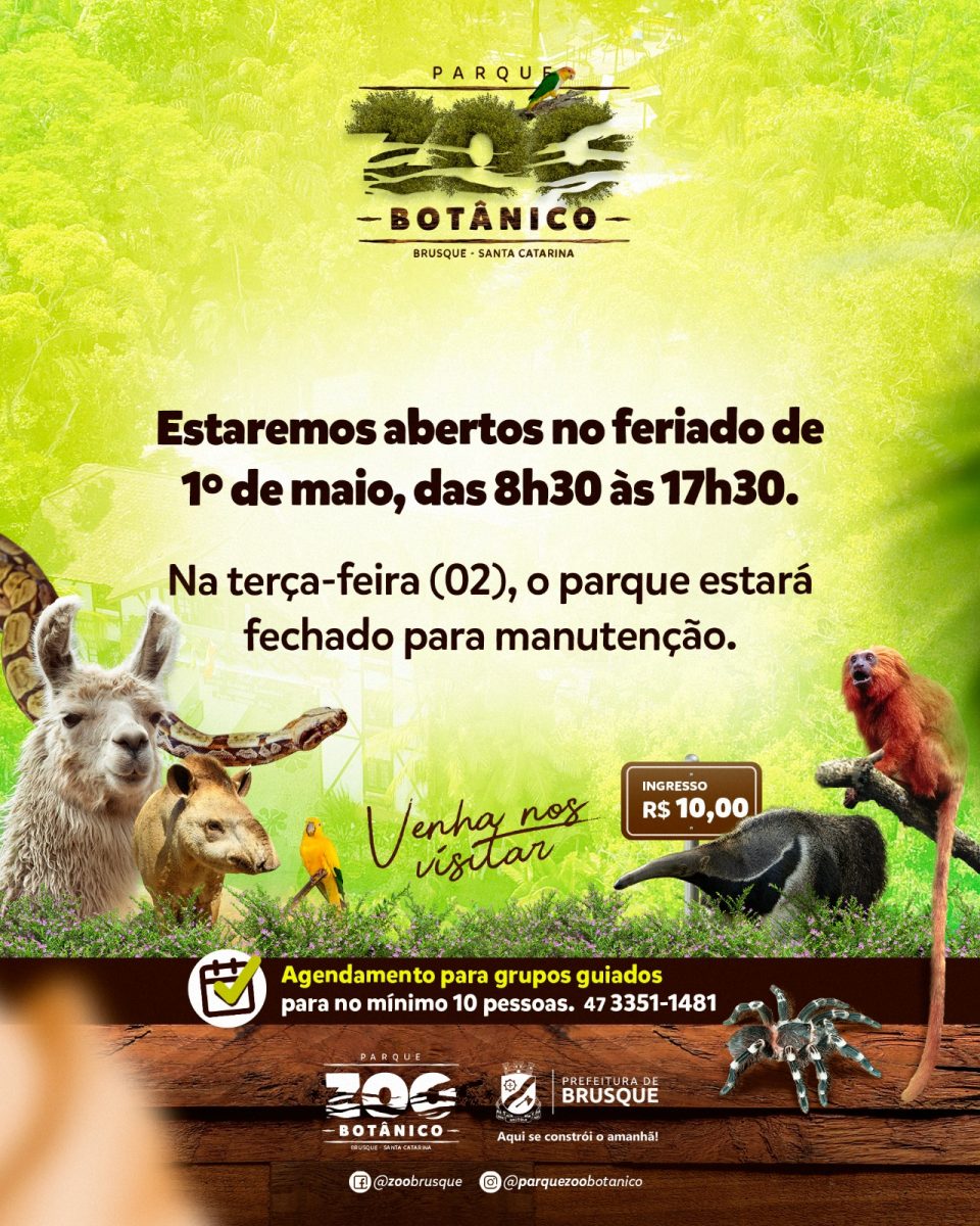 Zoobotânico de Brusque é opção para o feriado nesta segunda-feira (01)