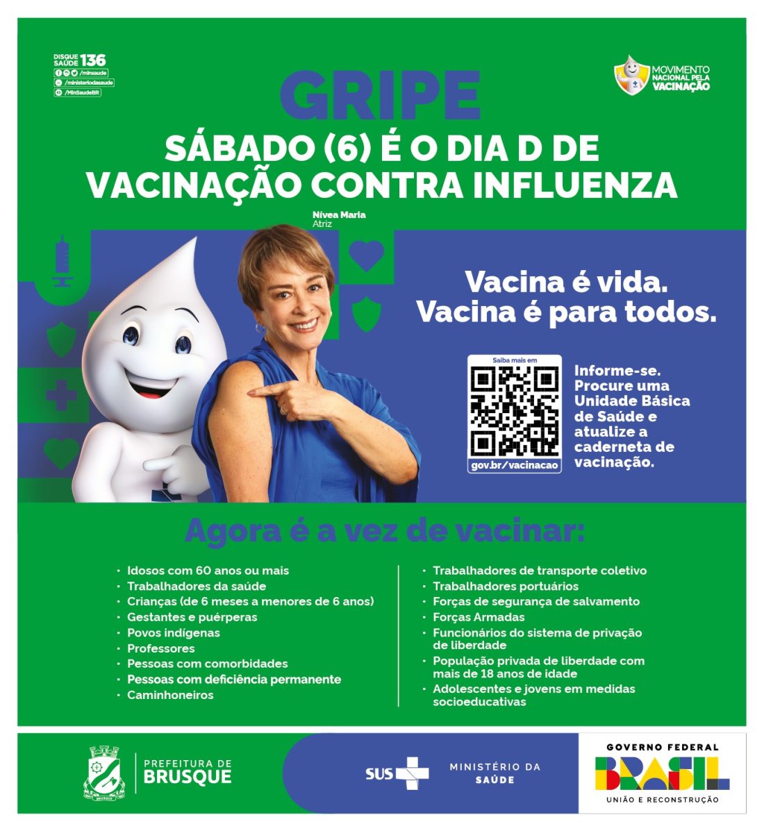 Sábado (6) é o Dia D de vacinação contra Influenza