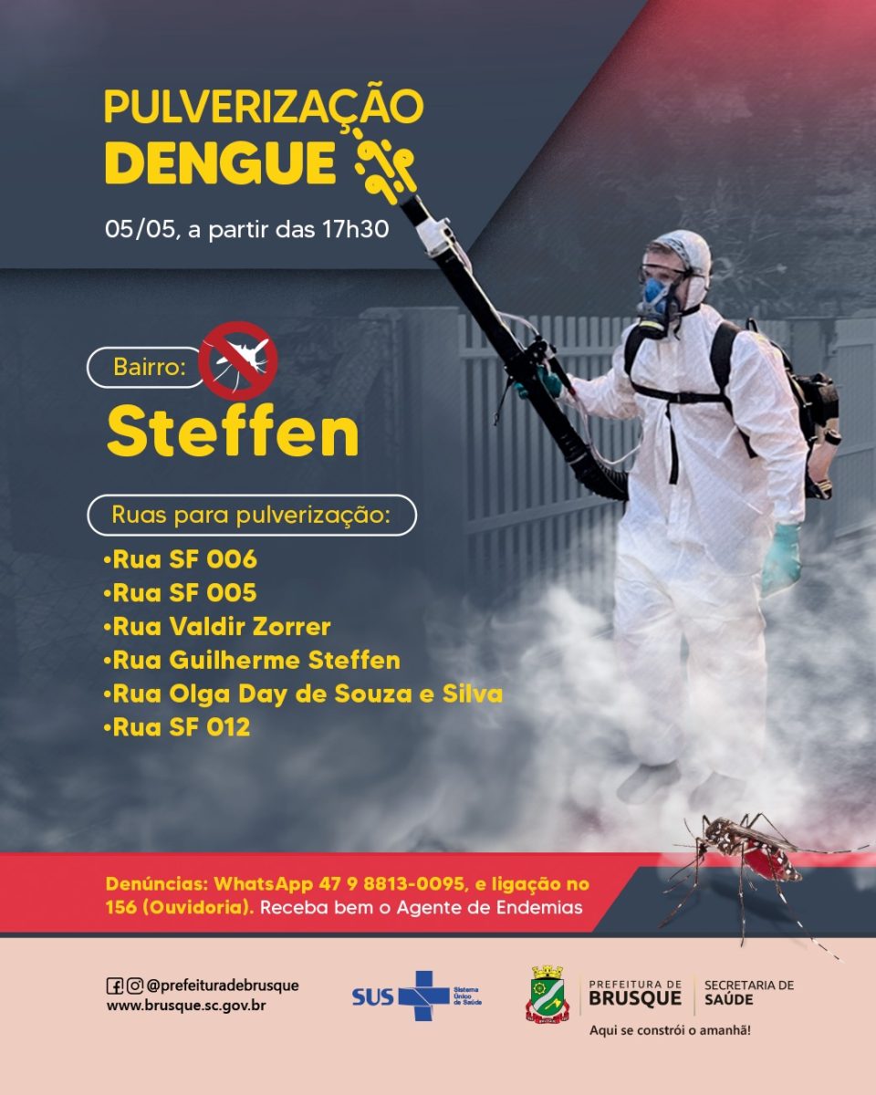 Dengue: Pulverização desta sexta-feira, à tarde, ocorre no Steffen