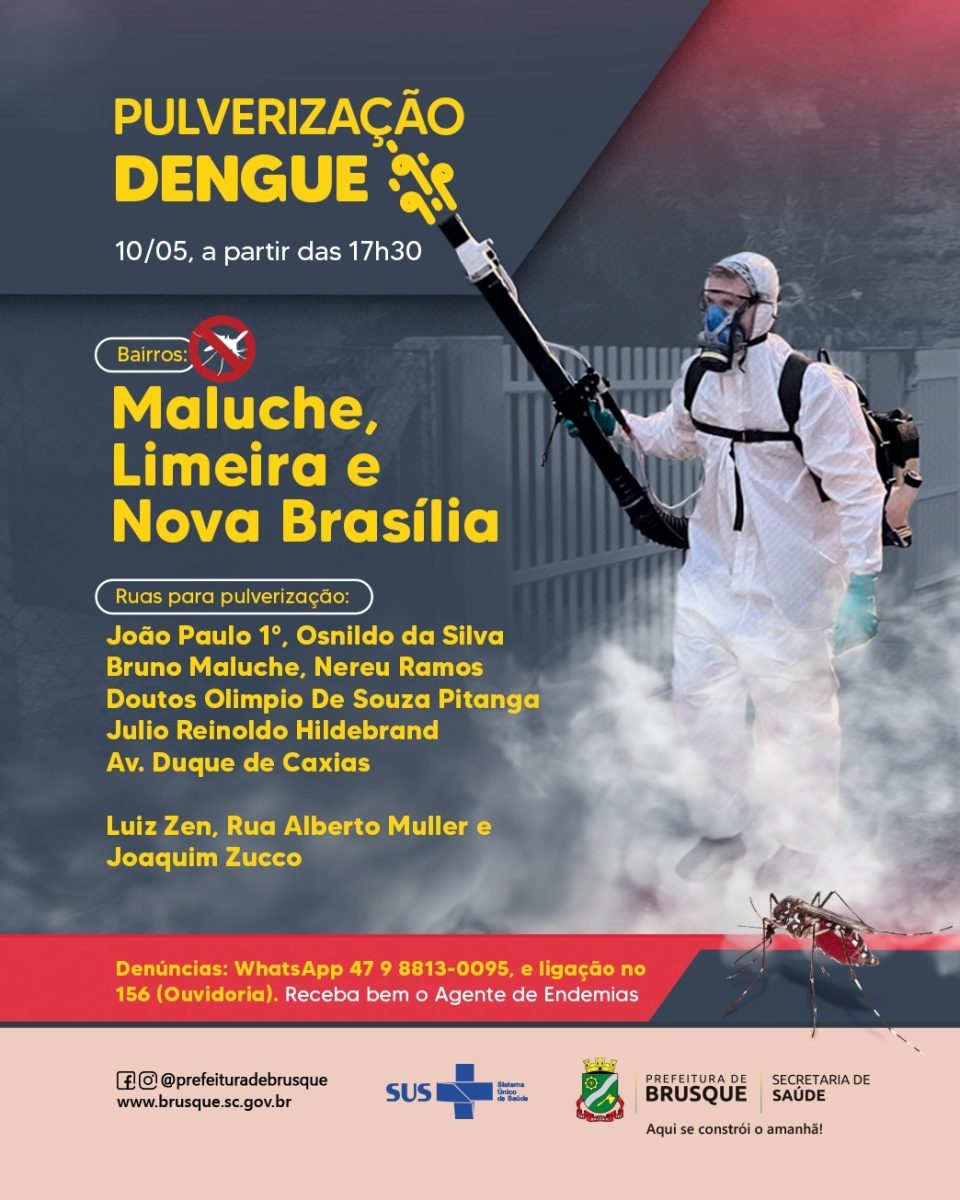 Dengue: Pulverização nesta quarta-feira (10) ocorre em três bairros