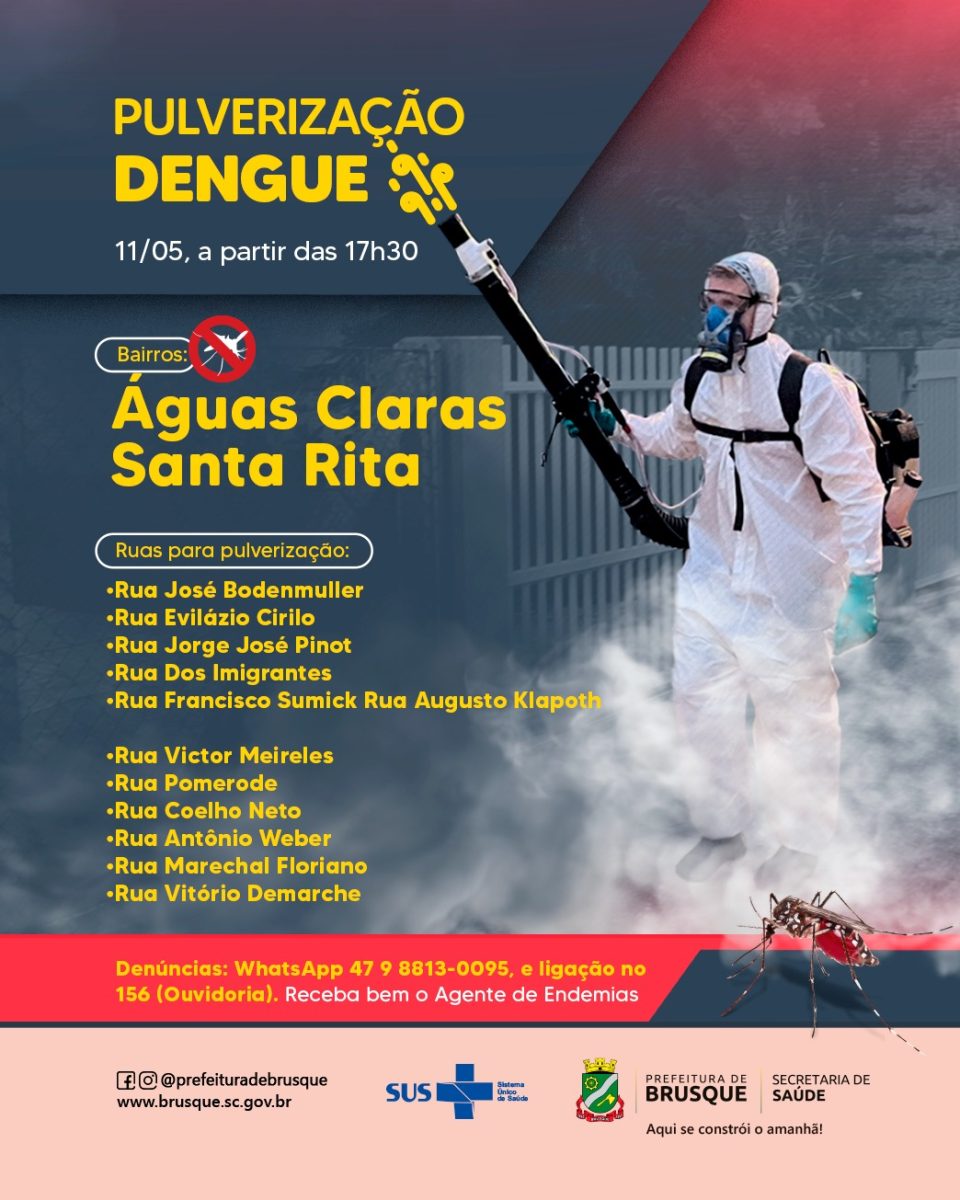 Dengue: Pulverização nesta quinta-feira (11) ocorre nos bairros Águas Claras e Santa Rita