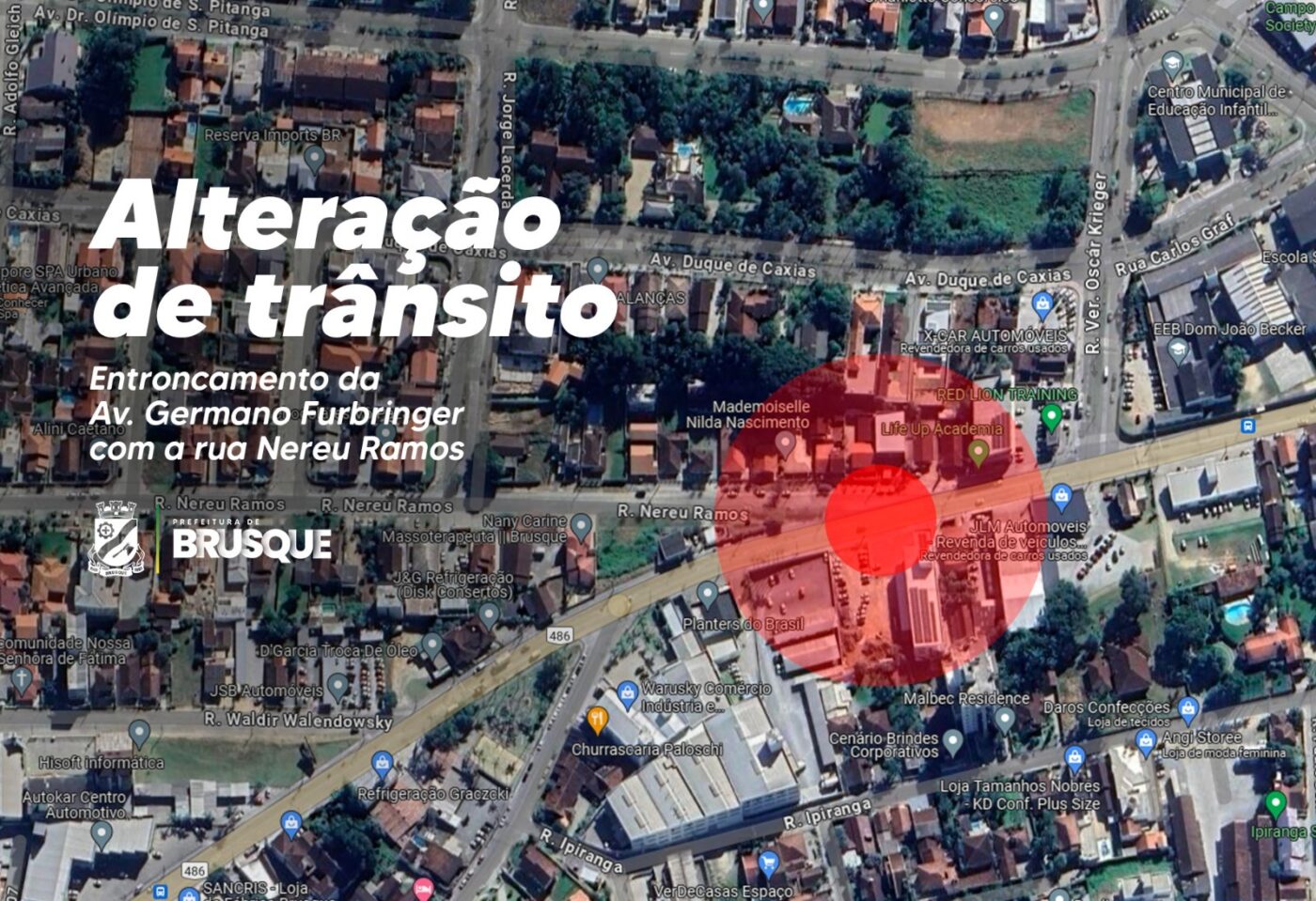 Diretoria de Trânsito informa alteração de trânsito no entroncamento da Av. Germano Furbringer com a rua Nereu Ramos