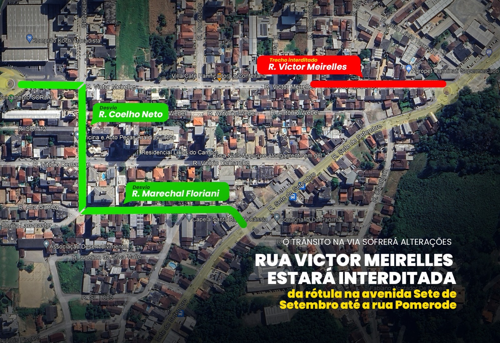 Rua Victor Meirelles será interditada a partir desta segunda-feira (13)